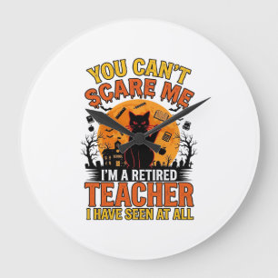 Retired Teacher Halloween Cat Vintage Shirt Design Large Clock