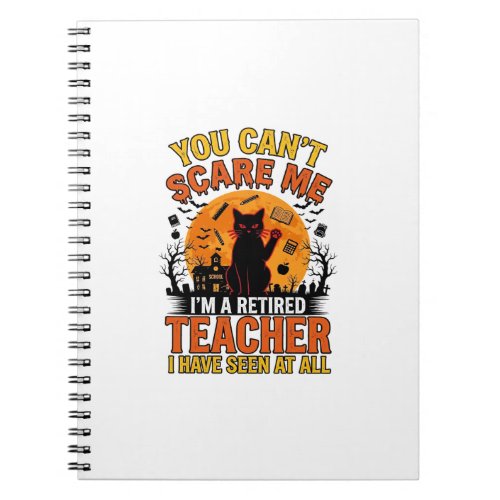 Retired Teacher Halloween Cat Vintage Shirt Design Notebook