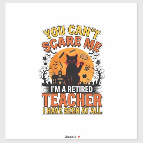 Retired Teacher Halloween Cat Vintage Shirt Design Sticker