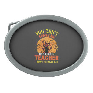Retired Teacher Halloween Pumpkin Cat Design_1 Belt Buckle