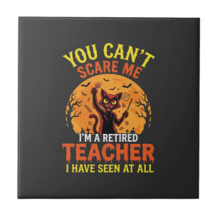 Retired Teacher Halloween Pumpkin Cat Design_1 Ceramic Tile