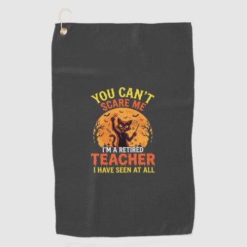 Retired Teacher Halloween Pumpkin Cat Design_1 Golf Towel
