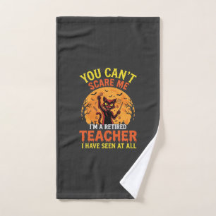Retired Teacher Halloween Pumpkin Cat Design_1 Hand Towel