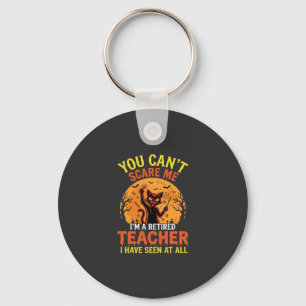 Retired Teacher Halloween Pumpkin Cat Design_1 Keychain