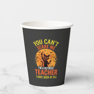 Retired Teacher Halloween Pumpkin Cat Design_1 Paper Cups