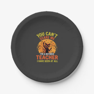 Retired Teacher Halloween Pumpkin Cat Design_1 Paper Plates