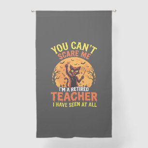 Retired Teacher Halloween Pumpkin Cat Design_1 Sheer Curtains