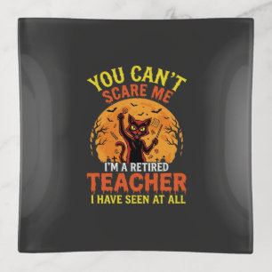 Retired Teacher Halloween Pumpkin Cat Design_1 Trinket Tray