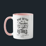 Retired Teacher Head of School Retirement Swag Mug<br><div class="desc">Funny retired teacher saying that's perfect for the retirement parting gift for your favorite coworker who has a good sense of humor. The saying on this modern teaching retiree gift says "What Do You Call A Teacher Who is Happy on Monday? Retired." Add the teacher's name and year of retirement...</div>
