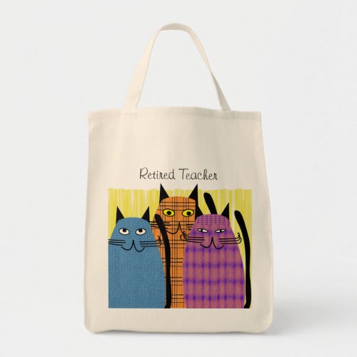 Retired Teacher Tote Bag  Folk Cats