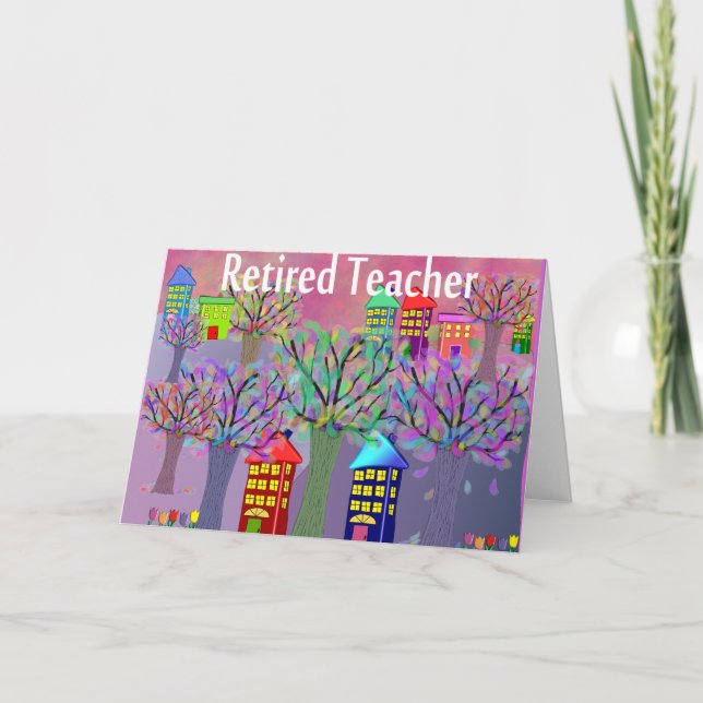 Retired Teacher VILLAGE SCENE Design Card (Front)