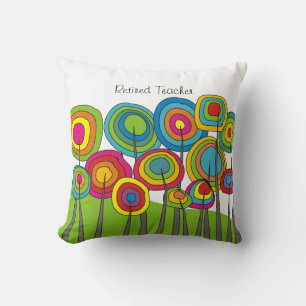 Retired Teacher Whimsical Floral Throw Pillow