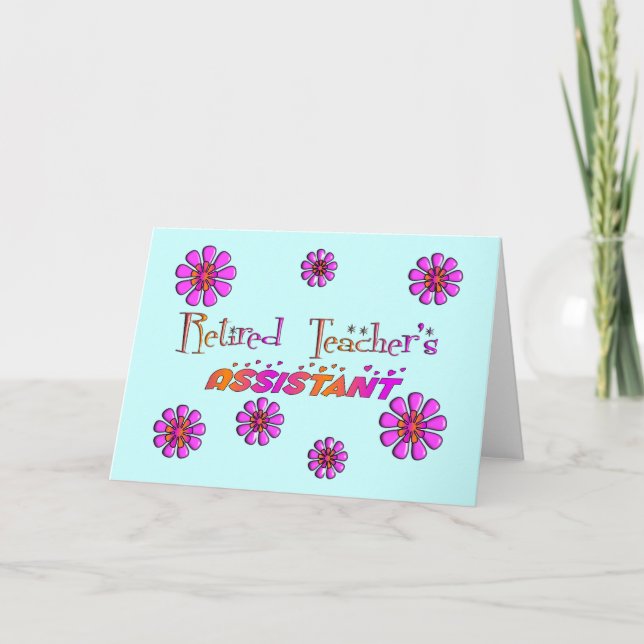 Retired Teachers Assistant Retro Flowers Card (Front)