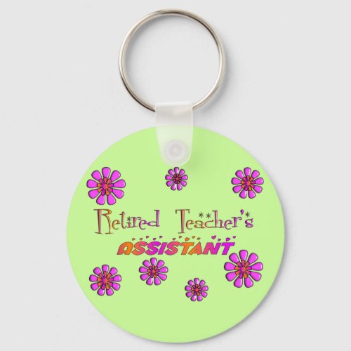 Retired Teachers Assistant Retro Flowers Keychain