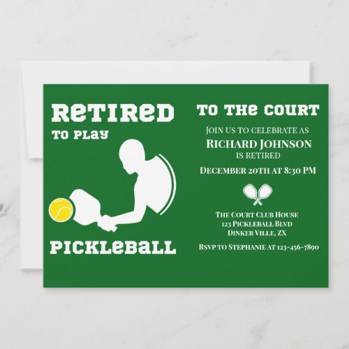 Retired to Play Pickleball Man Sports Green Invitation