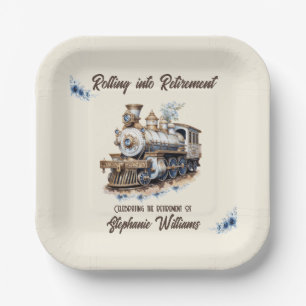 Retired Travel Theme Rolling into Retirement Train Paper Plates