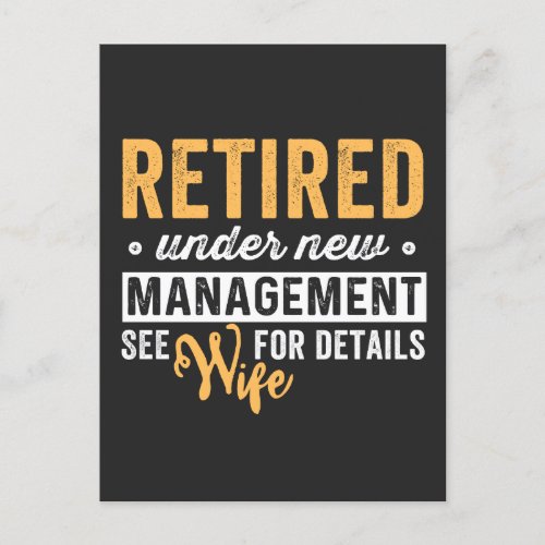 retired under new management see wife for details holiday postcard