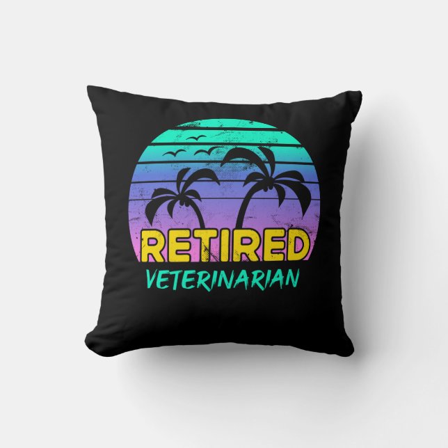 Retired Veterinarian Retirement Gift Retro Throw Pillow (Front)