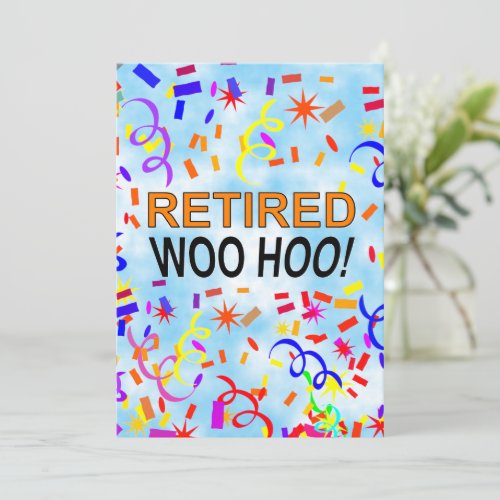 Retired Woo Hoo Confetti Party Blue Sky Invitation