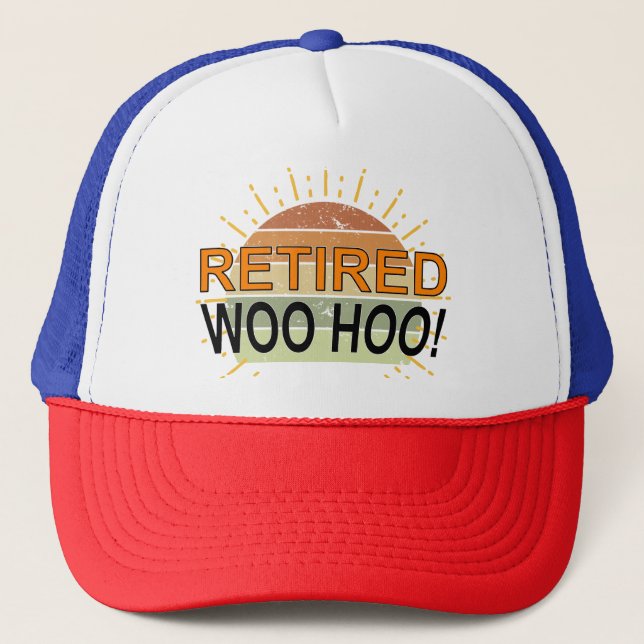 Retired Woo Hoo Vintage Sunburst Sunset Trucker Hat (Front)