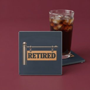 Retired Wooden Hanging Sign Glass Coaster