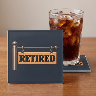 Retired Wooden Hanging Sign Glass Coaster