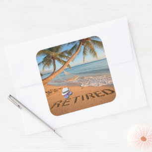 Retired Written in Sand Tropical Florida Beach Square Sticker