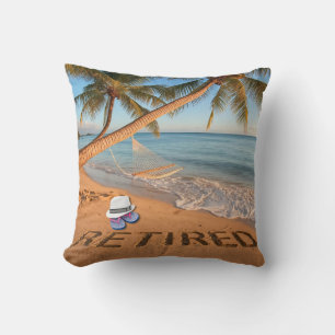 Retired Written in Sand Tropical Florida Beach Throw Pillow