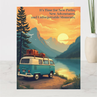 Retirement Adventure Camper Mountain Sunset Scene Card