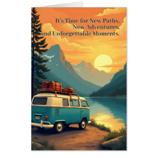 Retirement Adventure Camper Mountain Sunset Scene Card