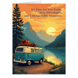 Retirement Adventure Camper Mountain Sunset Scene Card
