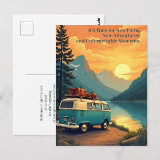 Retirement Adventure Camper Mountain Sunset Scene Postcard