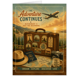 Retirement Adventure with Vintage Travel Suitcase Card