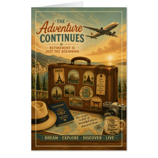 Retirement Adventure with Vintage Travel Suitcase Card