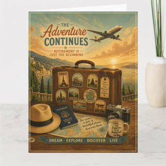 Retirement Adventure with Vintage Travel Suitcase Card