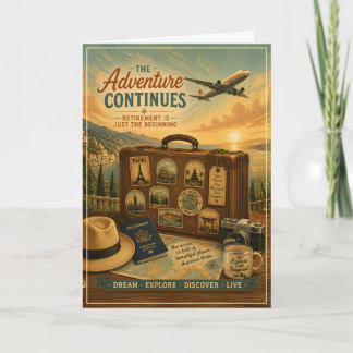 Retirement Adventure with Vintage Travel Suitcase Thank You Card