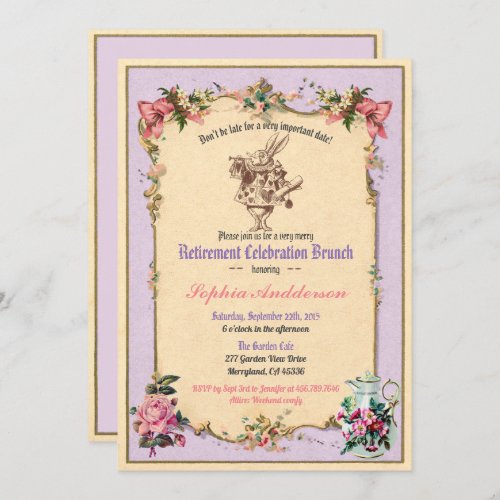 Retirement afternoon tea party invitation purple