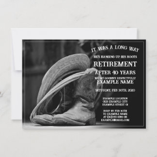 Retirement announcement with cowboy hat and boots
