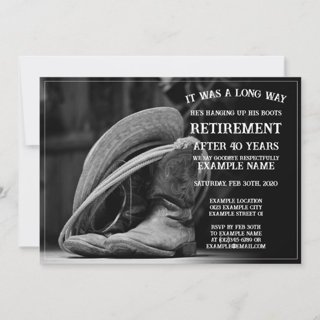 Retirement announcement with cowboy hat and boots (Front)