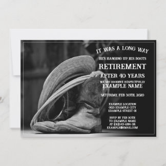 Retirement announcement with cowboy hat and boots