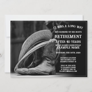 Retirement announcement with cowboy hat and boots