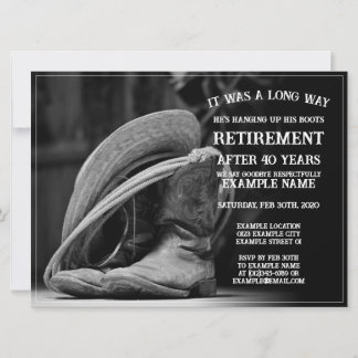Retirement announcement with cowboy hat and boots