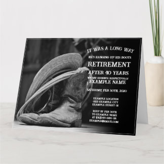 Retirement announcement with cowboy hat and boots