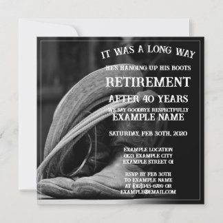 Retirement announcement with cowboy hat and boots