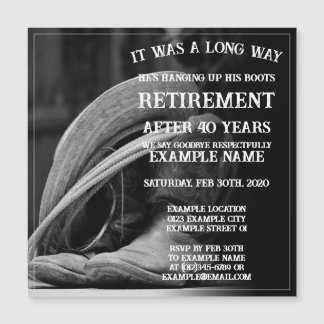 Retirement announcement with cowboy hat and boots