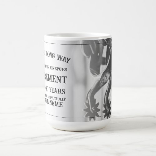 Retirement announcement with old spurs magic mug