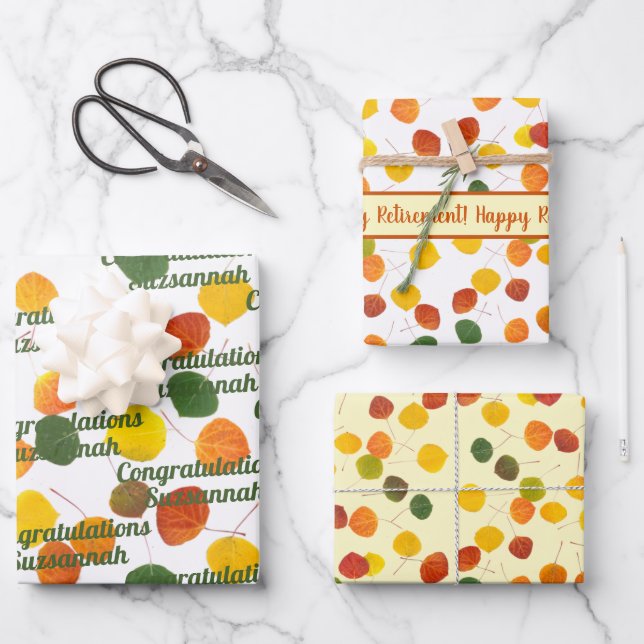Retirement Autumn Color Aspen Leaves Custom  Wrapping Paper Sheets (Front)