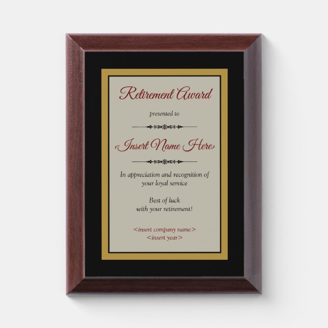 Retirement Award Plaque (Vertical)