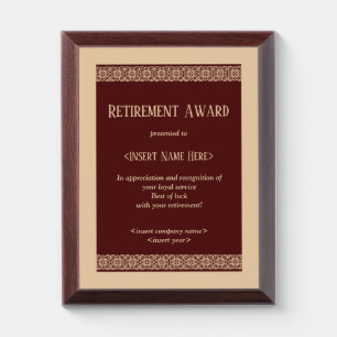 Retirement Award Plaque