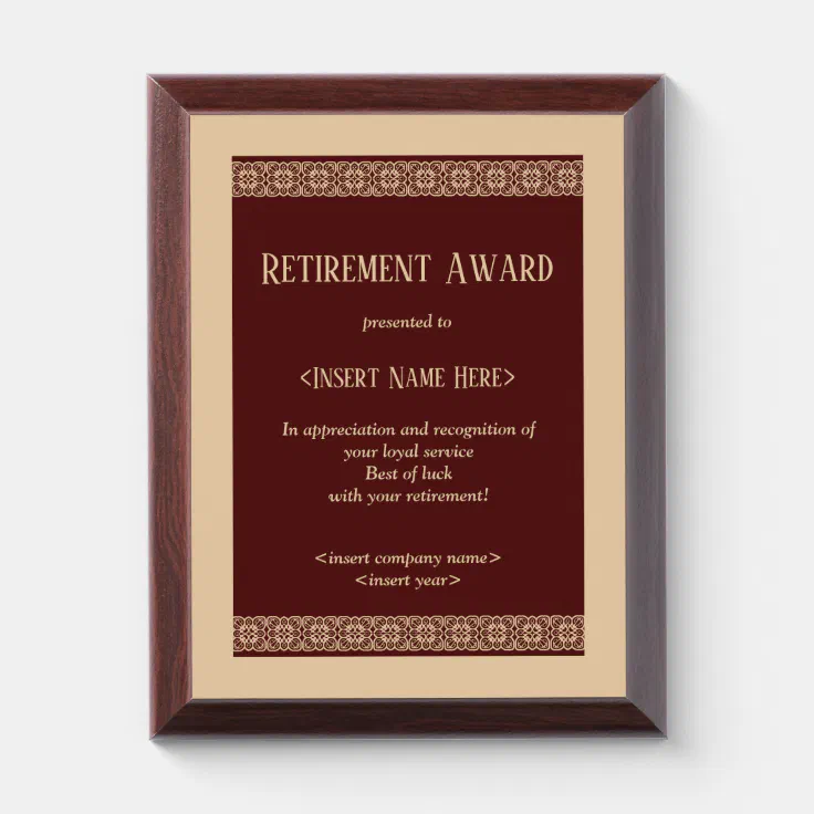 Retirement Award Plaque Zazzle